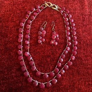 Fuchsia Pink Beaded Necklace Earring Set
